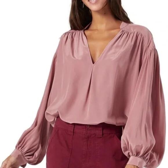 Joie Lasha Silk Blouse Small Purple Mauve Long Sleeve Button Cuff Feminine - Picture 1 of 9